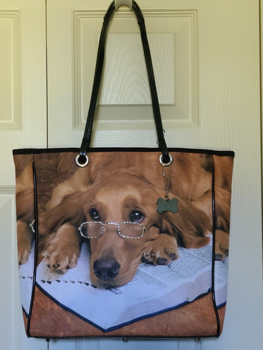 Vintage Braciano Golden Retriever Dog Whimsical Print Tote Bag Purse Embellished